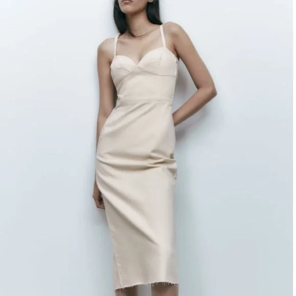 zara corset midi dress ZARA RHINESTONE CORSET MIDI DRESS OYSTER WHITE